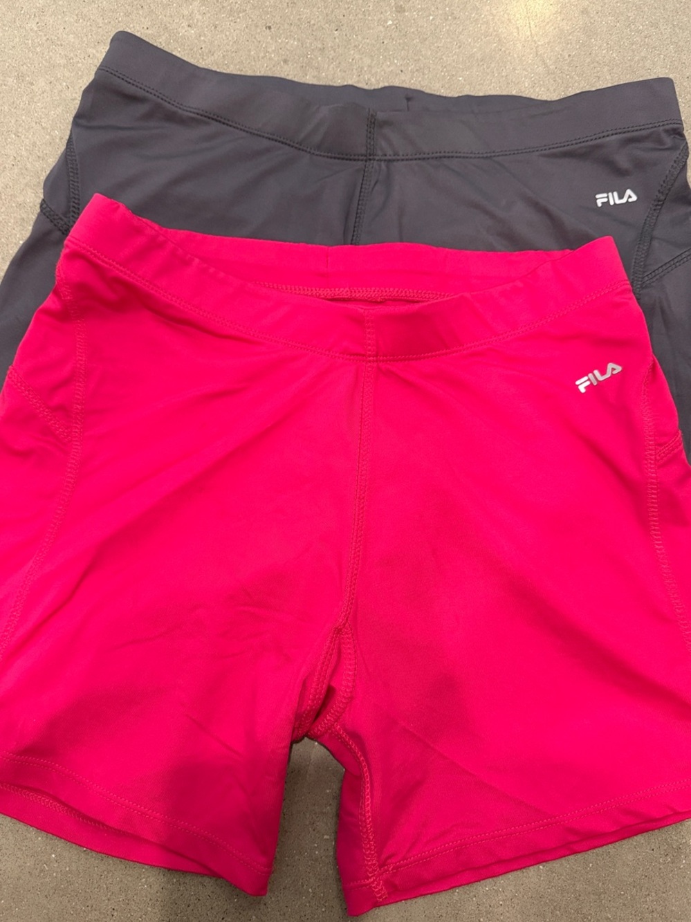 Fila Women's Hot Pink and Charcoal Bike Shorts - Stretch Athletic